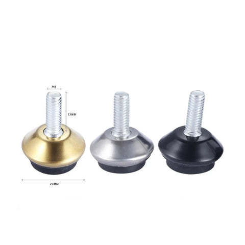 Premium Swivel Furniture Levelers Kick Your Wobbly Table Problems To The Curb Heavy Duty Adjustable glide legs in gold, silver, black.