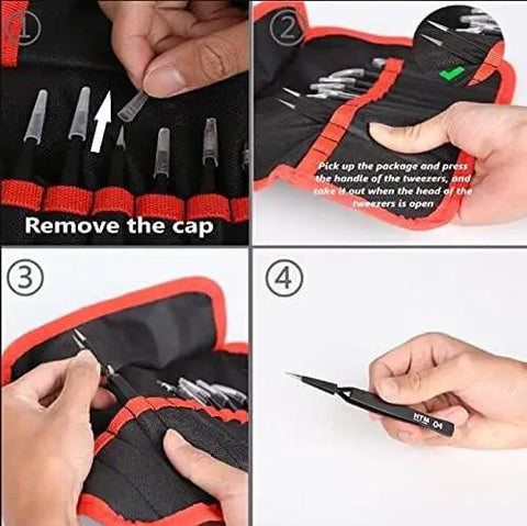 Instructions for using ESD Safe Precision Tweezers Set, 14 Piece Stainless Steel Tweezers For Crafting, Jewelry Making, Electronics And Lab Work