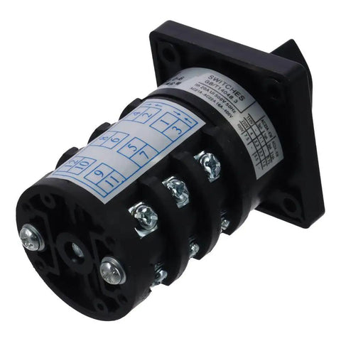 Side view of Seven Position Rotary Changeover Switch for High Current Projects, 20A at 500V, with durable plastic housing and easy grip knob.