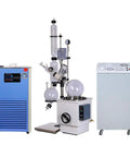 No Fuss Twenty Liter Rotary Evaporator Rig Paired With A Heavy Duty Vacuum Pump And Precision Minus Thirty Degree Celsius Cooling Chiller.