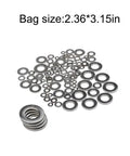 Durable 105 Piece 304 Stainless Steel Flat Washers And Fender Washers Set in Six Sizes with bag size 2.36*3.15 in
