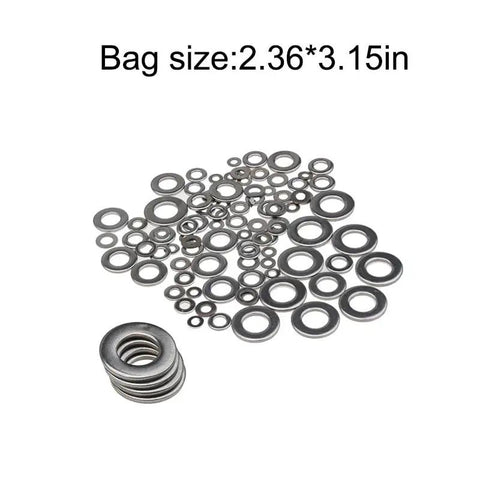 Durable 105 Piece 304 Stainless Steel Flat Washers And Fender Washers Set in Six Sizes with bag size 2.36*3.15 in