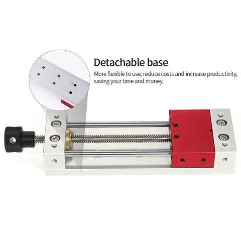 LONGFDX Wood Carving Vise For CNC Engraving Machine with detachable base and polished guide rods for adjustable workholding.