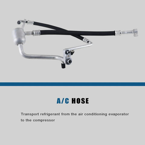Premier Auto Parts AC Suction And Discharge Line Hose Assembly Hella Fits Buick Enclave Chevy Traverse Gmc Acadia 3.6L V6, aluminum and rubber hose for refrigerant transport.