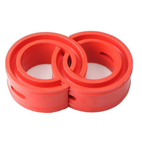 Universal Two Piece Red Rubber Shock Absorber Bushings For Heavy Hauler Car Suspension Tuning, showing two rubber rings.