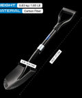 Lightweight Carbon Fiber Camp Shovel With D Handle, 28 Inch Portable Digging Shovel For Camping And Gardening shown with measurements.