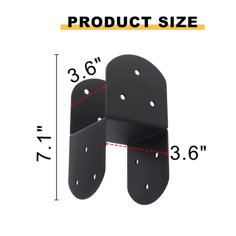 Four Pack 4 By 4 Deck Post Cap Tie Brackets With 3.6 By 3.6 Inner Size 14 Gauge Steel Post Base Anchors shown with dimensions displayed