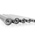 Heavy Duty Stainless Steel Gravity Conveyor Rollers Pack Of 5 60mm Diameter By 800mm Length Replacement Parts For Industrial Belt Systems Built To Last Powerless Rollers For Wood Shops And Factories With Custom Shaft Options, shown in a polished finish, lined perspective.