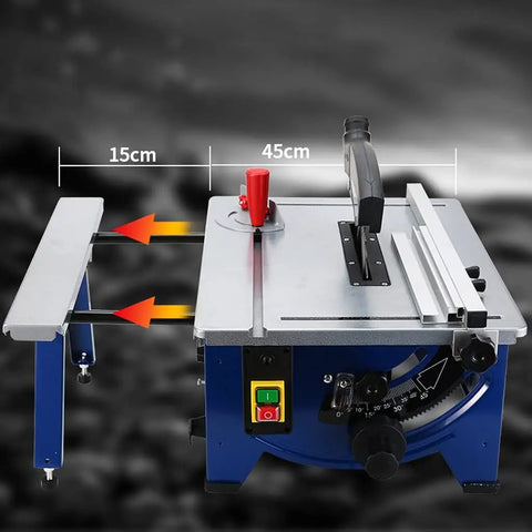 Heavy Duty Benchtop Table Saw For Woodworking And Weekend Warriors Providing Swift Carving Polishing Drilling Plus Accurate Milling With a Chill Motor That Never Breaks a Sweat with adjustable side table.