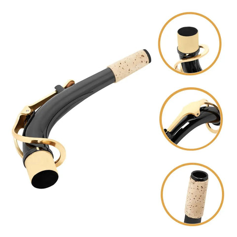 Curved Metal Neck Replacement For Alto Saxophone With Cork Sheet Black Nickel Plated Bend Neck Repair Kit detailed view
