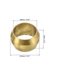 Close-up of brass compression sleeve ferrule for 6mm tube; outer diameter 8mm, height 5mm.