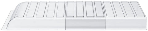 Side view of air vent extender for under furniture with installation tape, low profile design, extends from 17 to 30 inches, strong plastic.