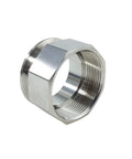 Stainless steel Tri-Clamp to FNPT sanitary adapter, 2in FNPT x 2in TC, close-up view