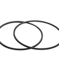 Polyurethane Lathe Drive Belt Set 2 Pack Featuring 5M375 And 5M387 for Mini Metal Lathes, featuring two black toothed belts.