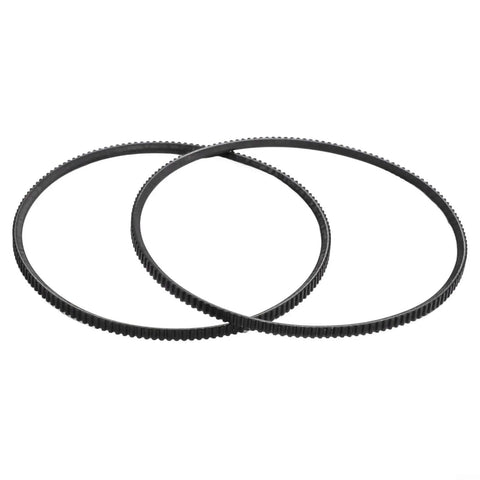Polyurethane Lathe Drive Belt Set 2 Pack Featuring 5M375 And 5M387 for Mini Metal Lathes, featuring two black toothed belts.