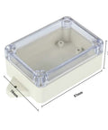 Rugged ABS Junction Box Project Enclosure Case Waterproof Dustproof With Transparent Clear Cover For Easy Cable Viewing Wall Mount Hole 83x58x33 mm 3.3x2.3x1.3 Inches Pack Of 3 shown from above with dimensions.