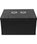 Top Shelf Heavy Duty Wall Mount Server Cabinet Bad Boy Network Rack With Lockable Tempered Glass Door - Black steel cabinet with ventilation.
