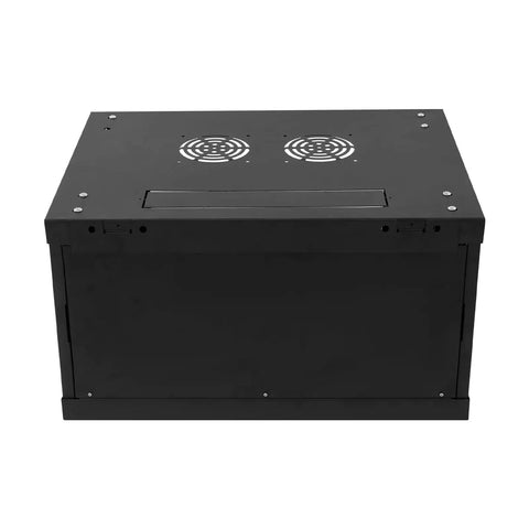 Top Shelf 6U Wall Mount Server Rack Cabinet With Secure Key Lock And Tempered Glass Door rear view with ventilation fans.