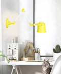 Real Deal Nordic Metal Swing Arm Wall Sconce Adjustable Task Light With Heavy Gauge Body E27 Compatible Easy Install For Bedroom Hallway Living Room Top Pick Gray White Finish in a modern office setup with yellow finish.