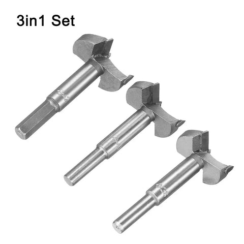 Built Like A Tank Tungsten Carbide Forstner Drill Bit Set with three polished bits for fast wood boring projects.
