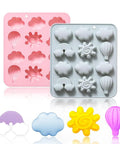 2 Pack Silicone Chocolate Molds With 12 Cavities Sun Cloud Rainbow Hot Air Balloon Shapes For Gummy Candy Ice Cubes