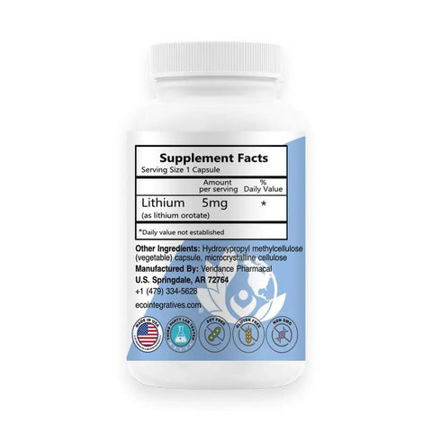 Lithium Orotate 5mg Bioavailable Capsules That Boost Mood And Support Emotional Wellness Cognitive Function Memory 100 Capsules bottle