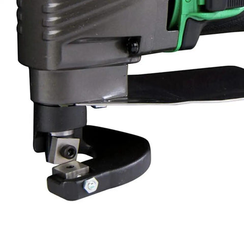 Close-up of 18V MultiVolt Cordless Shear Tool Only No Battery With 8 Cutting Edges And Two Sets For Easy Replacement For Long Lasting Service Life At 5300 RPM Built In Safety Protector Plate For Quick Clean Cuts showing blade and protector plate.