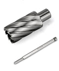Annular cutter with Weldon shank (1-5/16 in cutting diameter) and long matching drill shank, two-piece tool set