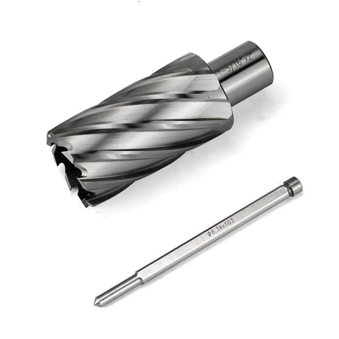 Annular cutter with Weldon shank (1-5/16 in cutting diameter) and long matching drill shank, two-piece tool set