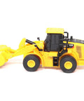 1:64 Scale RC Cat 950M Wheel Loader Toy Truck - Battery Powered, Plastic Construction, Realistic Yellow Beefy Mini Rig For Collectors And Kids, Model 26003, side view