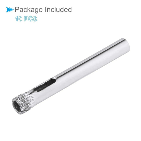 Side view of CoCud diamond drill bit, 7mm diameter, nickel-plated coating for glass drilling, 10-piece set