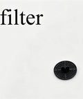 Small black filter component on white background with "Filter" text above.