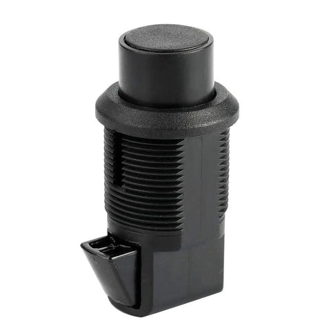 Black ABS push button latch with stainless steel bracket, ideal for boat doors and RV cabinets, replaces 93-304, left or right compatible