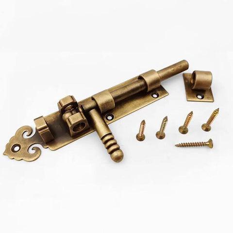 Heavy Duty Solid As A Rock Pure Copper Barrel Bolt Sliding Door Latch With Padlock compatible vintage gate lock and screws.