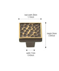 Square-shaped cabinet knob with textured surface, dimensions 29mm x 24mm, part of 8 Pack Brushed Brass Cabinet Handles Drawer Pulls With Screws 128mm Hole Center Antique Bar Style For Kitchen Cabinets Dressers Wardrobes Cupboards Solid Metal Hardware