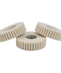 Gear Up Your Ride With A 36T Nylon Planetary Gear Set Featuring 608 Bearings For Electric Bike Motors Forty Seven And A Half By Thirteen And A Half Mm Metal Cover Replacements Three Pack Upgrade Kit For E Bicycle Drivetrain showing three white gears.