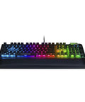 Wired Optical Mechanical Gaming Keyboard With Aluminum Plate Featuring Switchable Tactile Blue And Linear Red Switches Full Rgb Backlight showcasing rainbow lighting and sleek design.