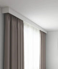 Four In One Curtain Pelmet With Double Rails And Decorative Panel Custom Length Ceiling Mount Optional Smart Light Belts Perfect For Living Room Bedroom And Kitchen, installed view with closed curtain.