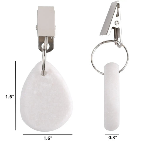 12 Piece Teardrop Marble Tablecloth Weights With Metal Clips White For Indoor Outdoor Use For Patio Picnic Garden Keeps Linens From Slipping And Adds Elegant Stone Look, front and side view