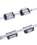 Precision Linear Motion Guide Slider Featuring Rock Solid Square Flange Construction And Sweet Glide Action shown from top and side angles.
