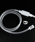 Silicone Siphon Pump And Flexible Transfer Hose Makes Quick Work Of Fluid Extraction Includes Built In Filter Clip on black background.