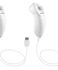 2 Pack Nunchuk Controller Replacement For Nintendo Wii And Wii U White, shown with cables and connectors