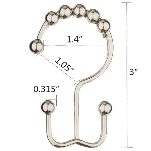 Rust Proof Stainless Steel Shower Curtain Hooks Set Of 12 With Easy Glide Double Rings Brushed Nickel dimensions and design