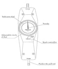 Analog Push Pull Force Gauge, Tension Meter With Peak Hold, Dual Newton Kilogram Display, Pro Grade Tension Tester For Precise Load Testing And Low Error Readings (100N), diagram view