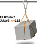 Beefy 5.5 Inch Carabiner Clips Set Of 2 Stainless Steel 304 Snap Hooks holding a concrete block with rope, demonstrating strength and rustproof feature