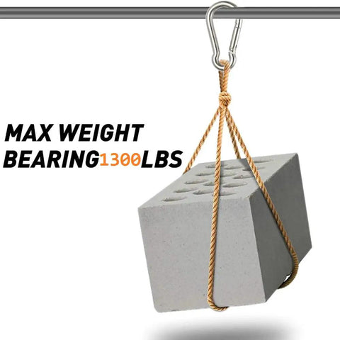Beefy 5.5 Inch Carabiner Clips Set Of 2 Stainless Steel 304 Snap Hooks holding a concrete block with rope, demonstrating strength and rustproof feature