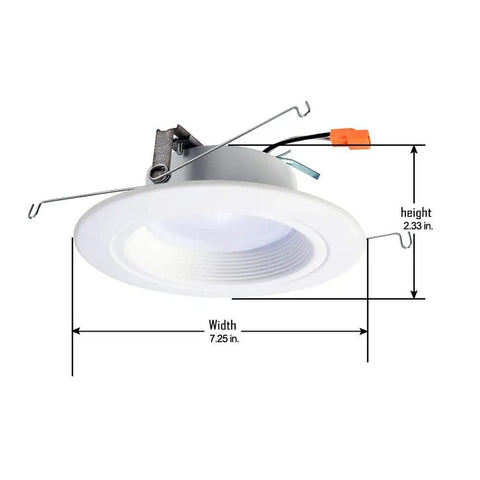 RL Series 5/6 Inch Recessed LED Retrofit Downlight With White Baffle Trim For Ceiling And Shower, Selectable CCT 2700K To 5000K, 600 Lumens