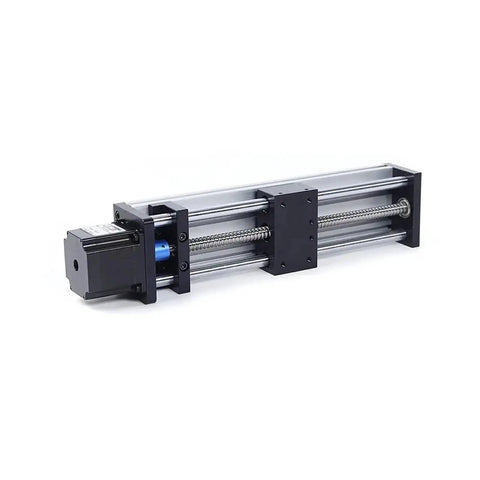 Smooth Ball Screw Linear Guide Rail Motion System With Precise Rock Solid Movement For Industrial Automation Including A 100mm Diameter Stepper Motor For High Torque And Reliable Positioning, black linear actuator