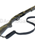 Camo rifle with attached M1 Garand USGI Pattern Web Sling Two Point Black Cotton Made In USA For M1 Garand Rifles