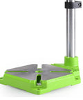 Ycauty Adjustable Mini Bench Drill Press Stand With 360 Degree Rotation Electric Rack Holder For Home Use Steel And Plastic Projects Height Flexible Clamp Tool Accessory Solid Build base with stainless steel column and green plastic components.